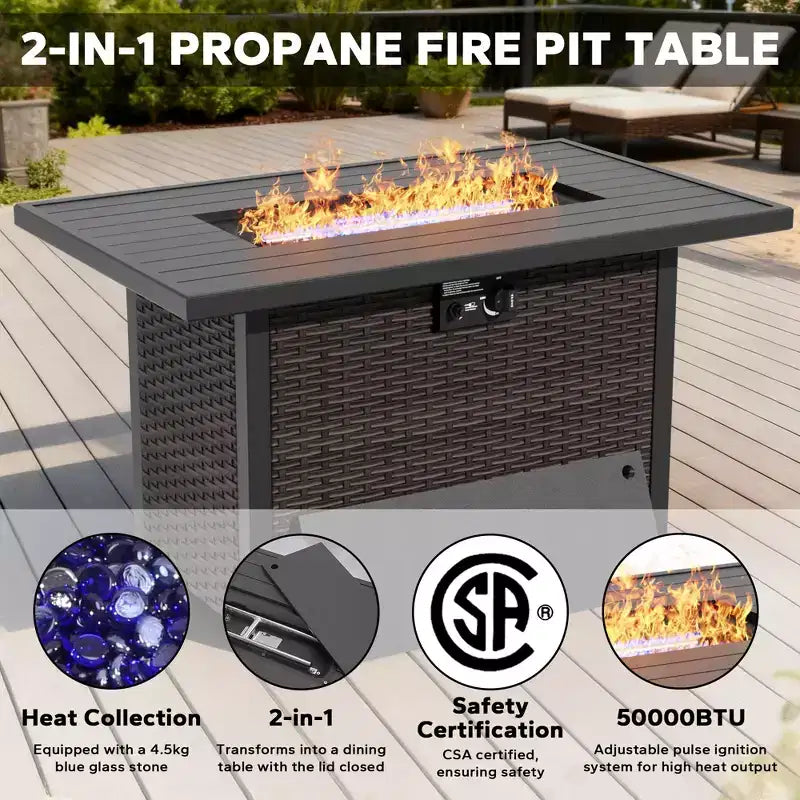 UPTIOT 6-Piece Outdoor Set with 3-Seat Sofa, 2 Swivel Chairs, 2 Single Chairs & 50,000 BTU Grey Fire Table