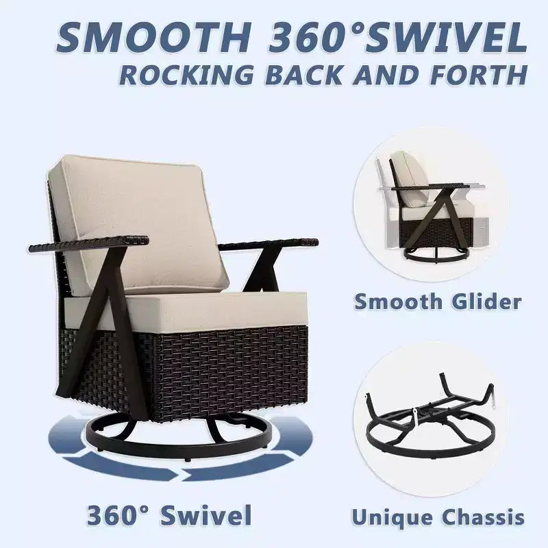 UPTIOT Outdoor 5-Piece Seating Set: 3-Seater Sofa, 2 Swivel Rockers & 2 Ottomans for Patio Comfort