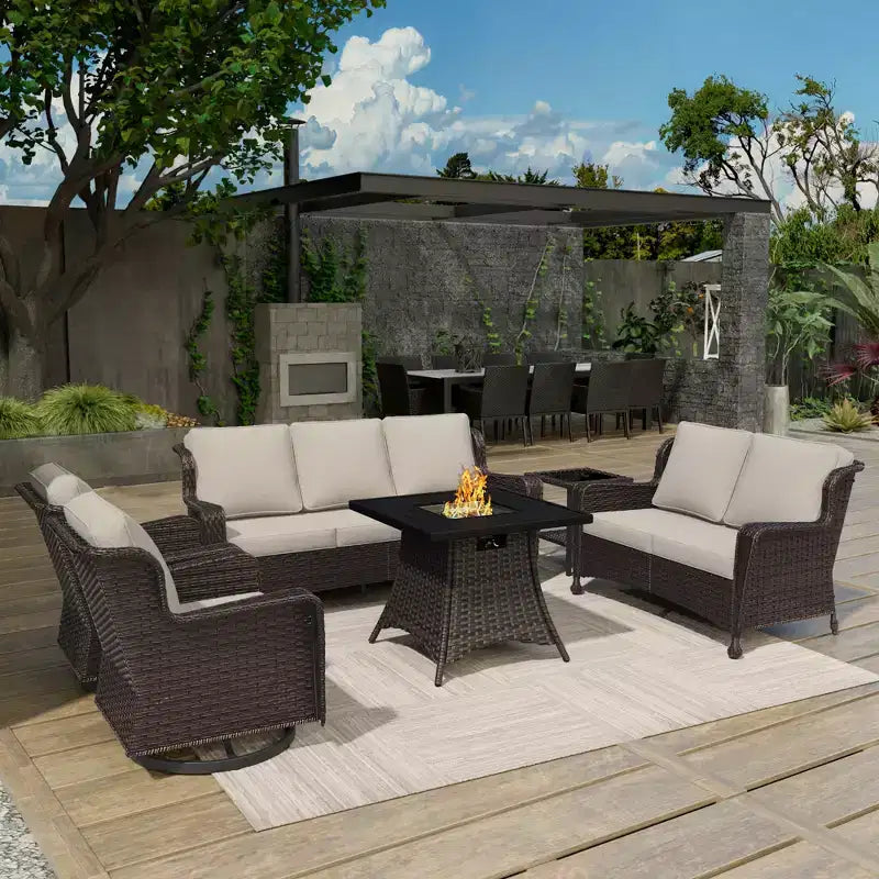 UPTIOT Ultimate 6-Piece Outdoor Set with 50,000BTU Fire Pit & Swivel Rockers