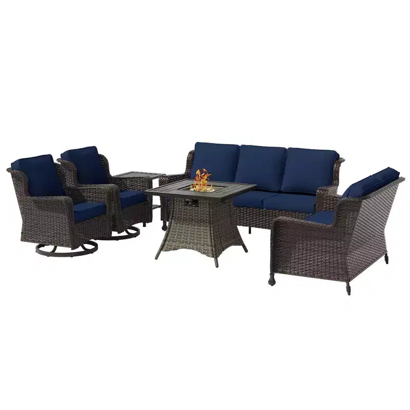 UPTIOT Ultimate 6-Piece Outdoor Set with 50,000BTU Fire Pit & Swivel Rockers