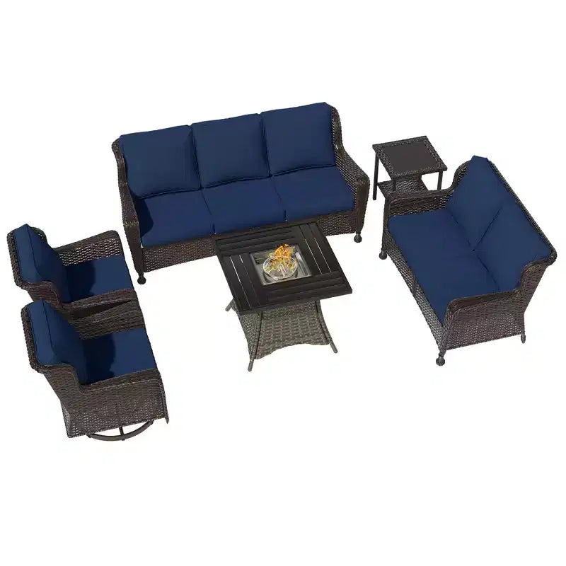 UPTIOT Ultimate 6-Piece Outdoor Set with 50,000BTU Fire Pit & Swivel Rockers