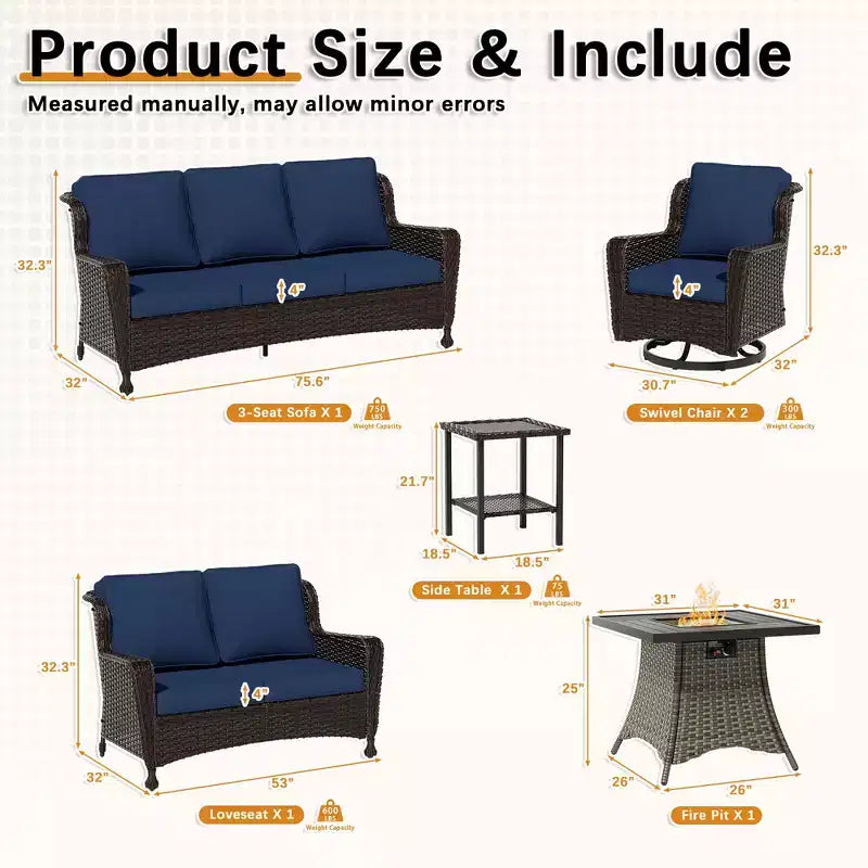 UPTIOT Ultimate 6-Piece Outdoor Set with 50,000BTU Fire Pit & Swivel Rockers