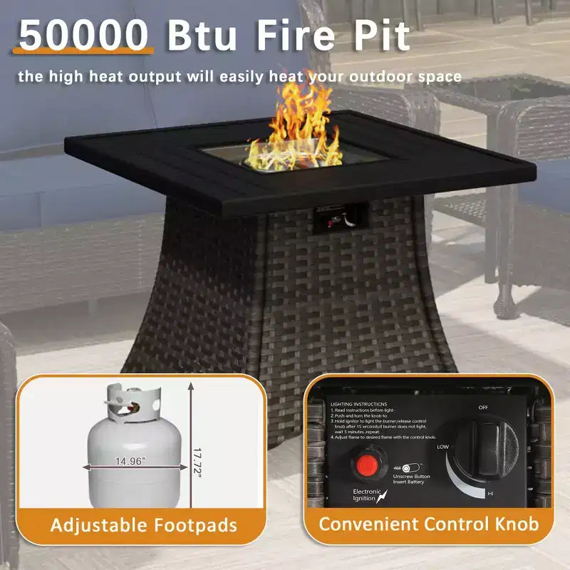 UPTIOT Ultimate 6-Piece Outdoor Set with 50,000BTU Fire Pit & Swivel Rockers