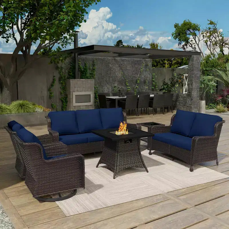UPTIOT Ultimate 6-Piece Outdoor Set with 50,000BTU Fire Pit & Swivel Rockers