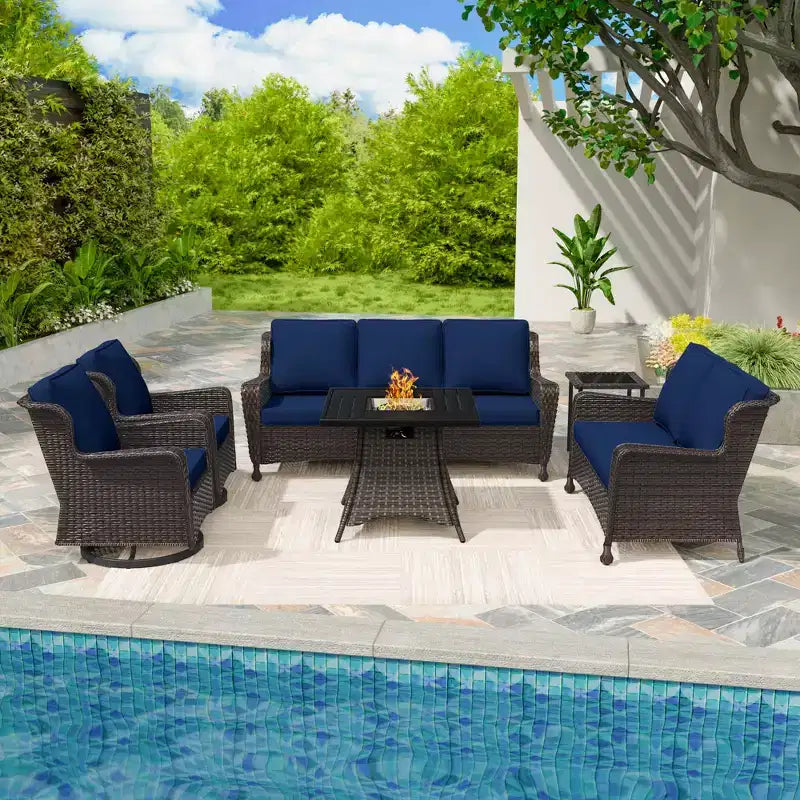 UPTIOT Ultimate 6-Piece Outdoor Set with 50,000BTU Fire Pit & Swivel Rockers