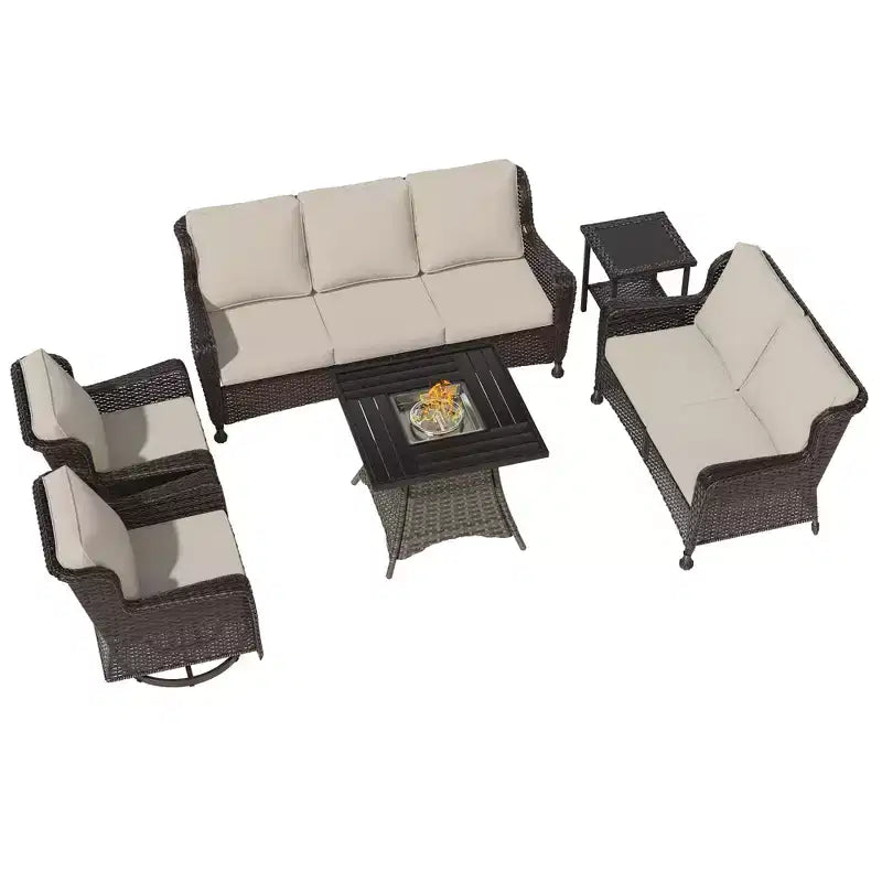 UPTIOT Ultimate 6-Piece Outdoor Set with 50,000BTU Fire Pit & Swivel Rockers