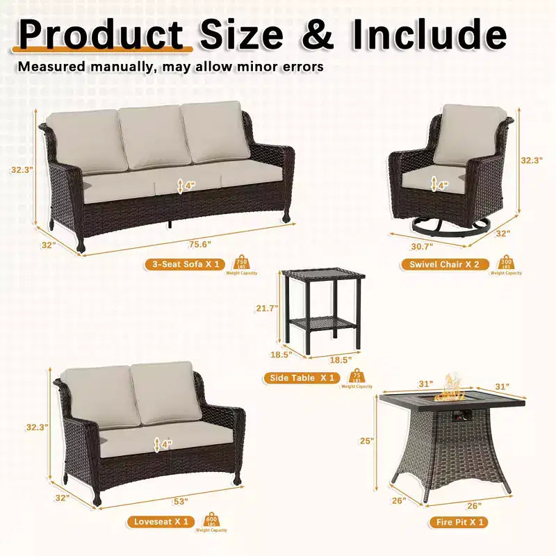 UPTIOT Ultimate 6-Piece Outdoor Set with 50,000BTU Fire Pit & Swivel Rockers