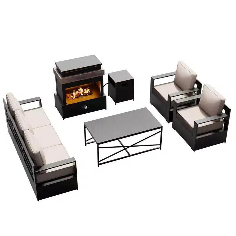 UPTIOT 5-Piece Outdoor Set: 3-Seat Sofa, 2 Chairs, Fire Table & Coffee Table with Waterproof Olefin Fabric for Patio/Backyard