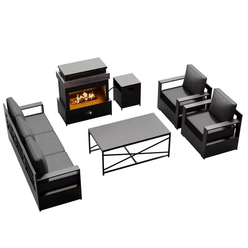 UPTIOT 5-Piece Outdoor Set: 3-Seat Sofa, 2 Chairs, Fire Table & Coffee Table with Waterproof Olefin Fabric for Patio/Backyard