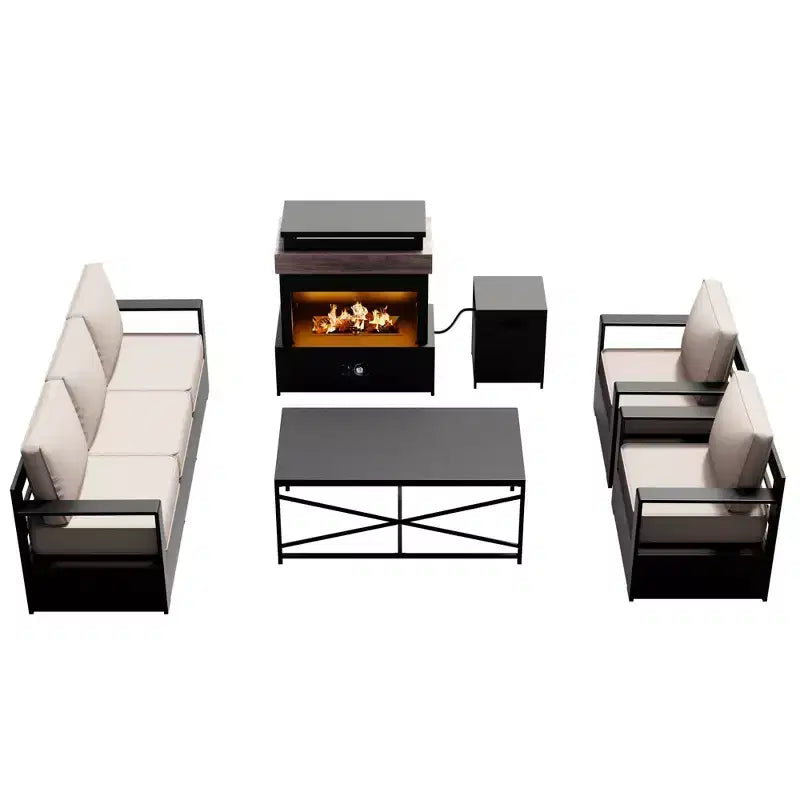 UPTIOT 5-Piece Outdoor Set: 3-Seat Sofa, 2 Chairs, Fire Table & Coffee Table with Waterproof Olefin Fabric for Patio/Backyard
