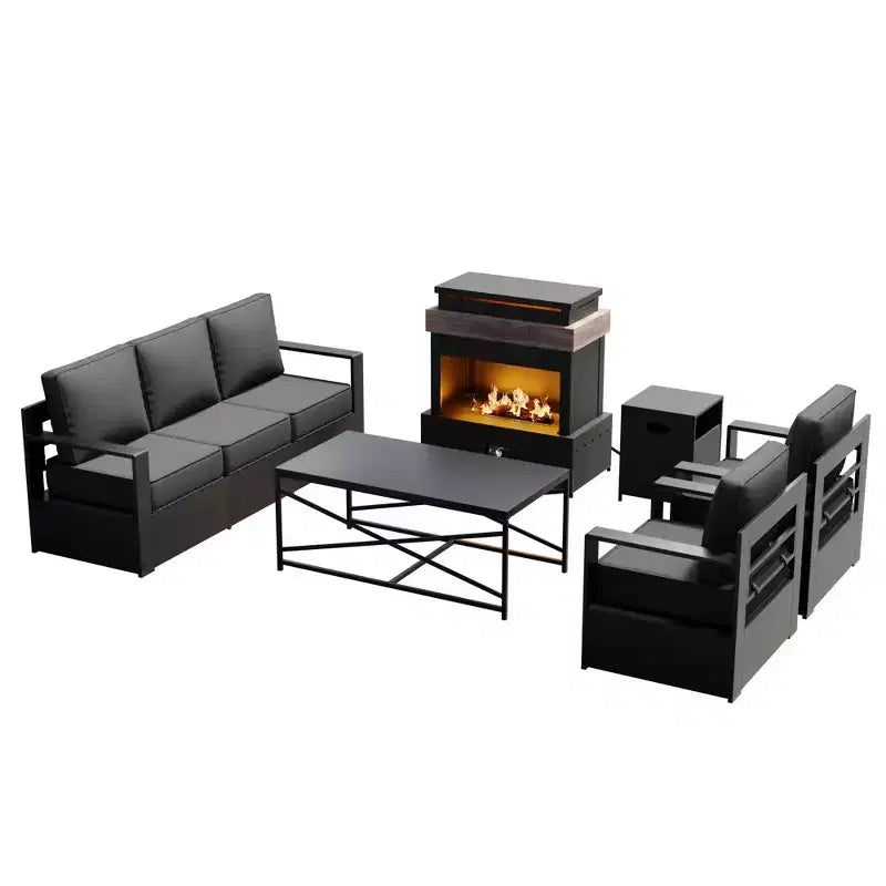 UPTIOT 5-Piece Outdoor Set: 3-Seat Sofa, 2 Chairs, Fire Table & Coffee Table with Waterproof Olefin Fabric for Patio/Backyard