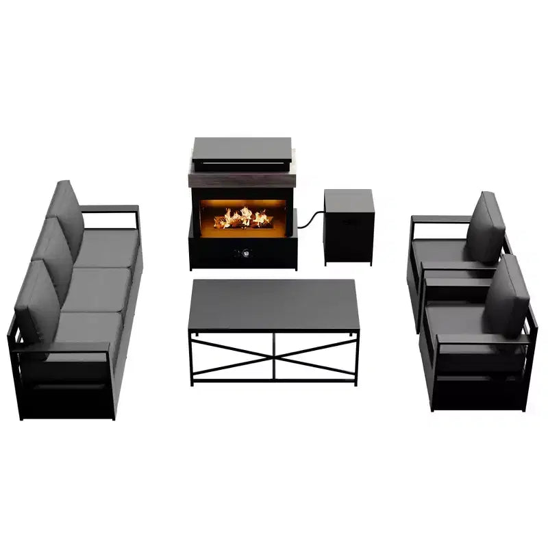 UPTIOT 5-Piece Outdoor Set: 3-Seat Sofa, 2 Chairs, Fire Table & Coffee Table with Waterproof Olefin Fabric for Patio/Backyard