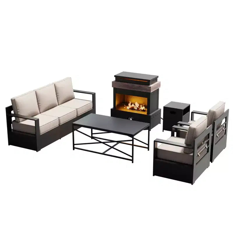 UPTIOT 5-Piece Outdoor Set: 3-Seat Sofa, 2 Chairs, Fire Table & Coffee Table with Waterproof Olefin Fabric for Patio/Backyard