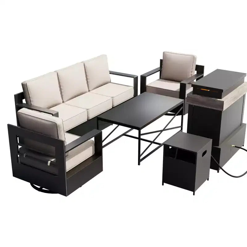 UPTIOT 5-Piece Patio Set: 3-Seat Sofa, 2 Swivel Chairs, Fire Table & Coffee Table with UV-Resistant Olefin Fabric