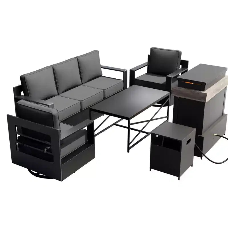 UPTIOT 5-Piece Patio Set: 3-Seat Sofa, 2 Swivel Chairs, Fire Table & Coffee Table with UV-Resistant Olefin Fabric