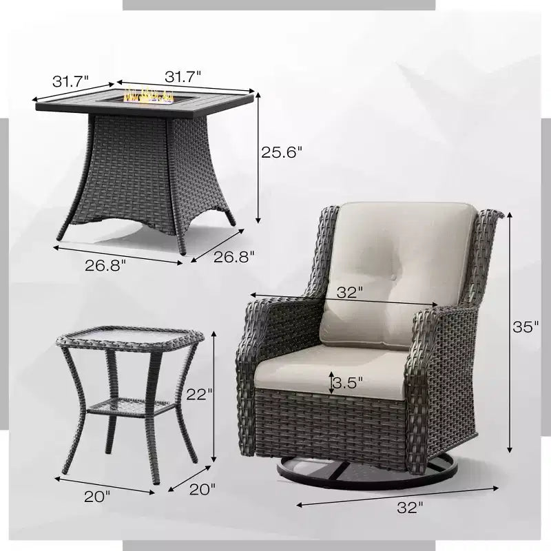 UPTIOT Outdoor Patio Set with CSA-Certified Fire Pit and Ergonomic Seating