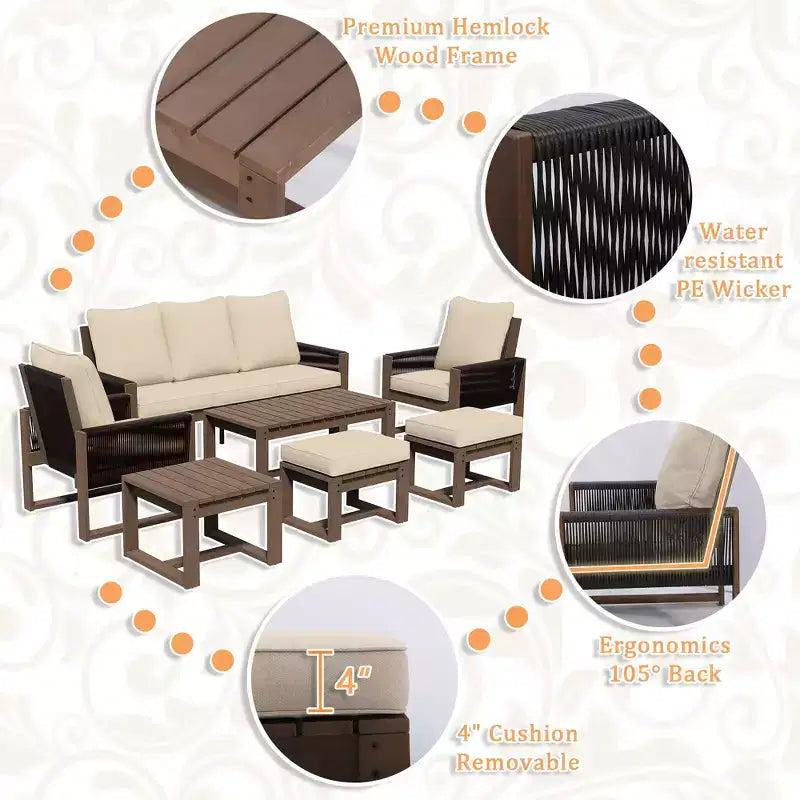 UPTIOT Premium Outdoor Patio Set with Hemlock Wood & Water-Resistant Comfort