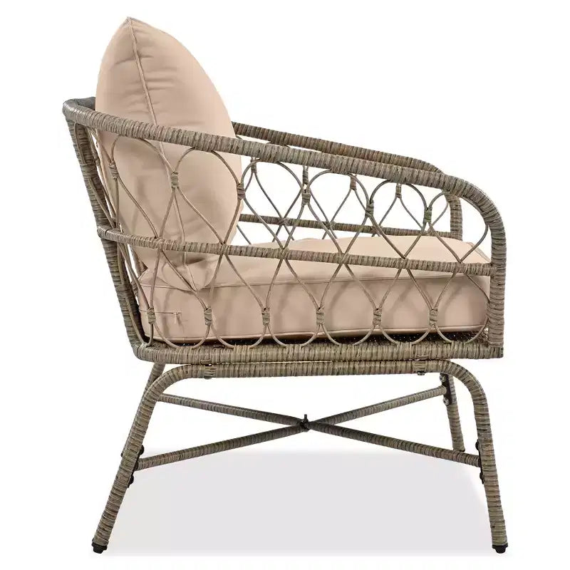 GDFStudio Isla Patio Bohemian Coastal 4-Piece Wicker Seating Set with Wood Oval Coffee Table and Removable Cushions