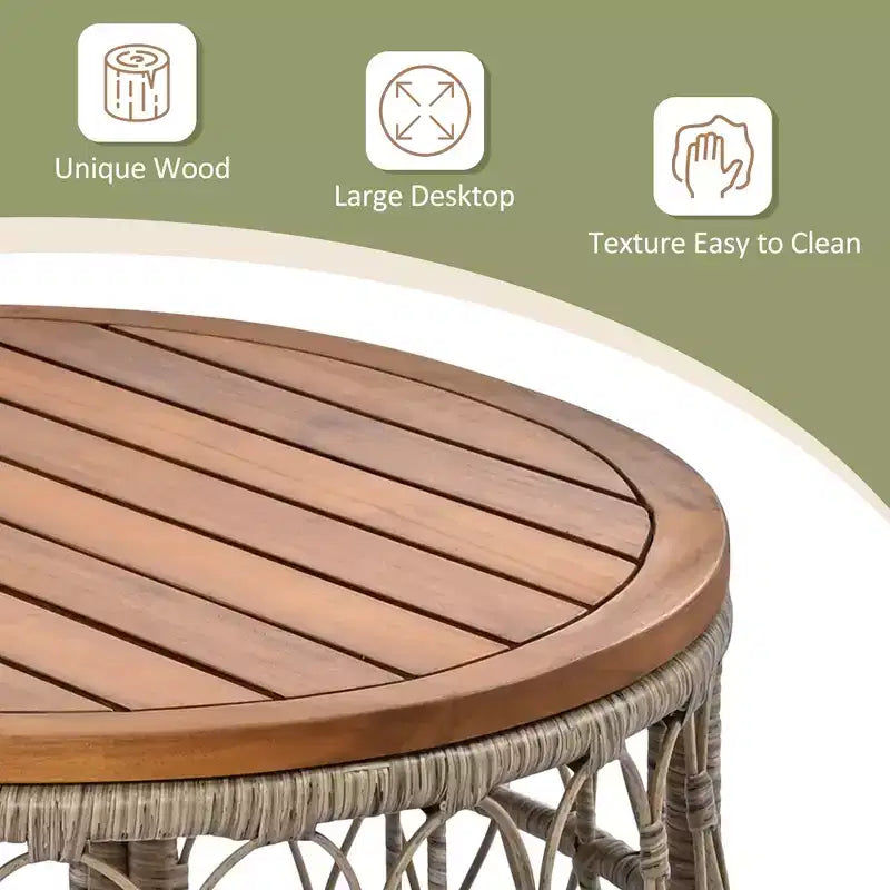 GDFStudio Isla Patio Bohemian Coastal 4-Piece Wicker Seating Set with Wood Oval Coffee Table and Removable Cushions