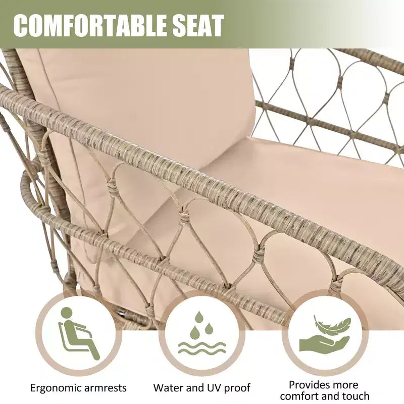 GDFStudio Isla Patio Bohemian Coastal 4-Piece Wicker Seating Set with Wood Oval Coffee Table and Removable Cushions