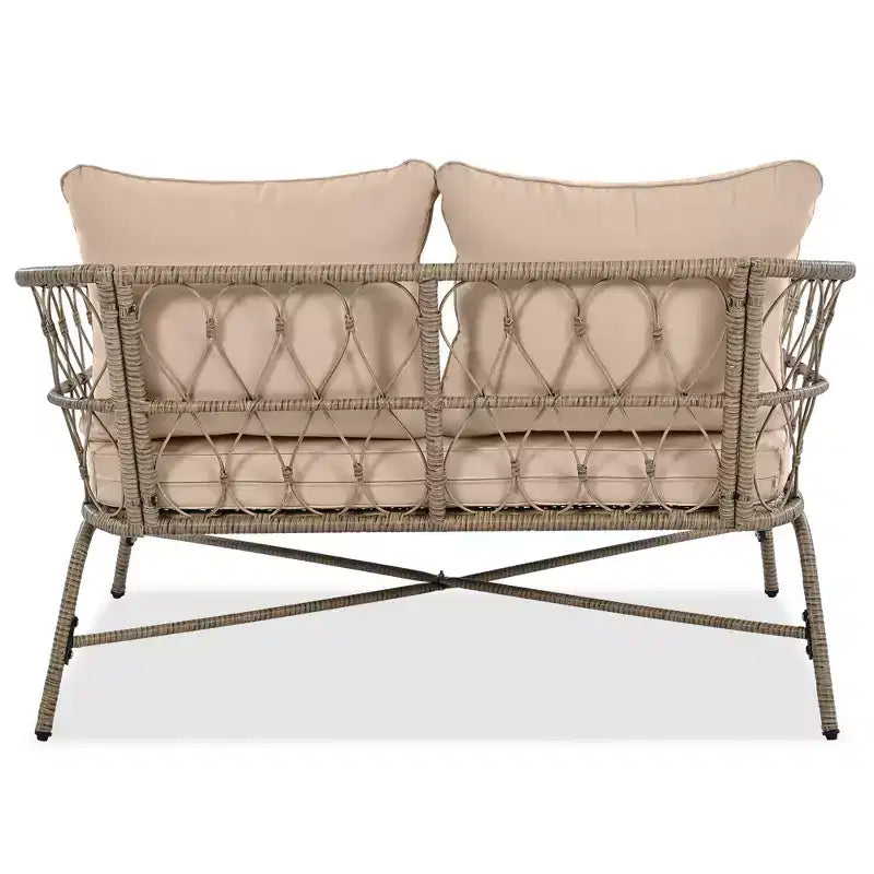 GDFStudio Isla Patio Bohemian Coastal 4-Piece Wicker Seating Set with Wood Oval Coffee Table and Removable Cushions