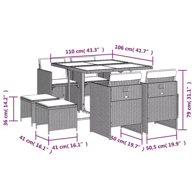 vidaXL Outdoor Dining Set with Removable Cushions in Multiple Colors