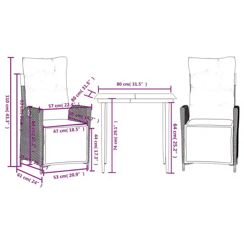 vidaXL Patio Dining Set with Cushions in Poly Rattan
