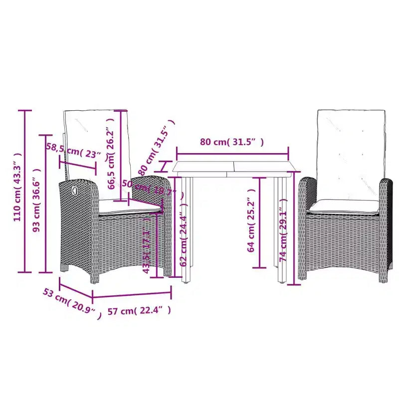 vidaXL Adjustable Garden Dining Set - Poly Rattan with Cushions