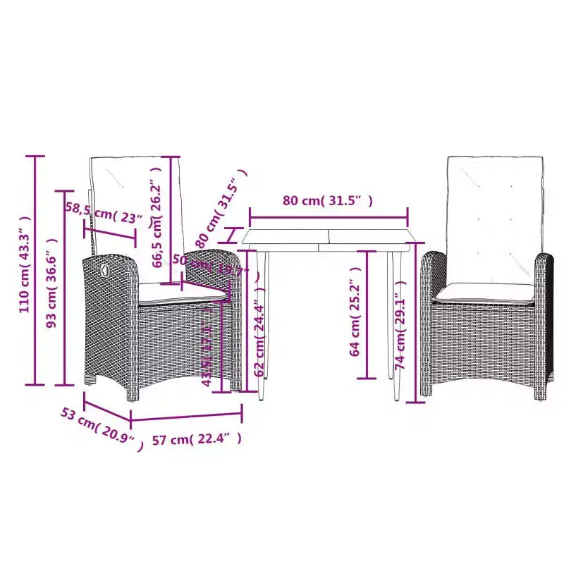 vidaXL Garden Dining Set with Cushions - Poly Rattan