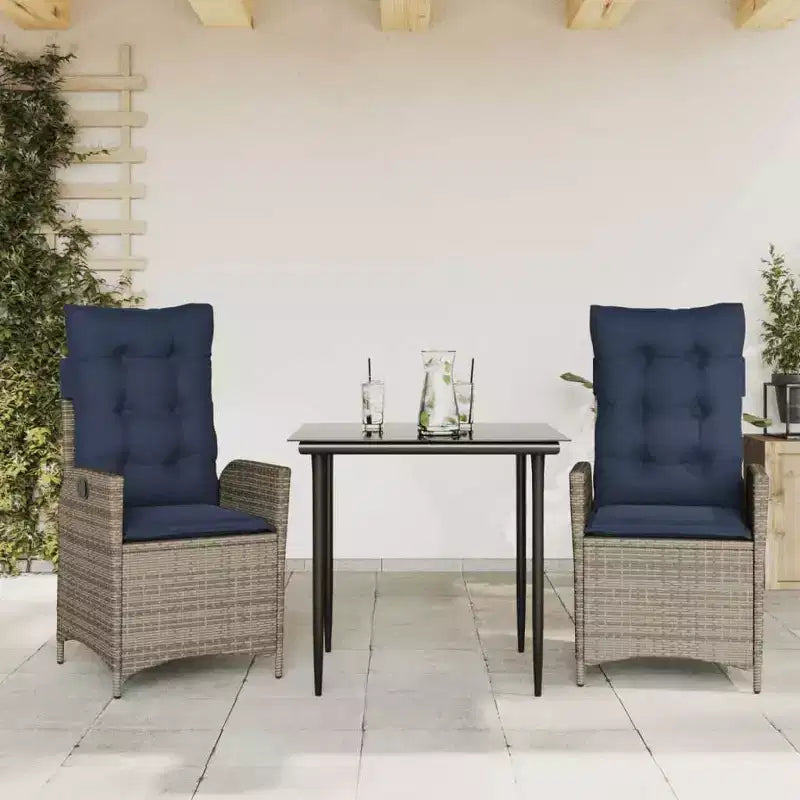 vidaXL Modern Patio Dining Set with Cushions & Tempered Glass