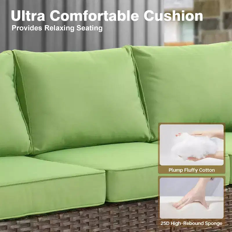HOMLUX 6 PCS Wicker Patio Conversation Set 3-Seat Sofa with Cushion, Loveseat, Rattan Chairs, Ottomans for Garden Backyard