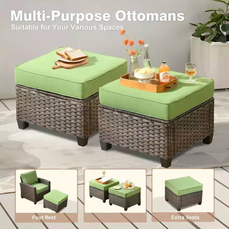 HOMLUX 6 PCS Wicker Patio Conversation Set 3-Seat Sofa with Cushion, Loveseat, Rattan Chairs, Ottomans for Garden Backyard