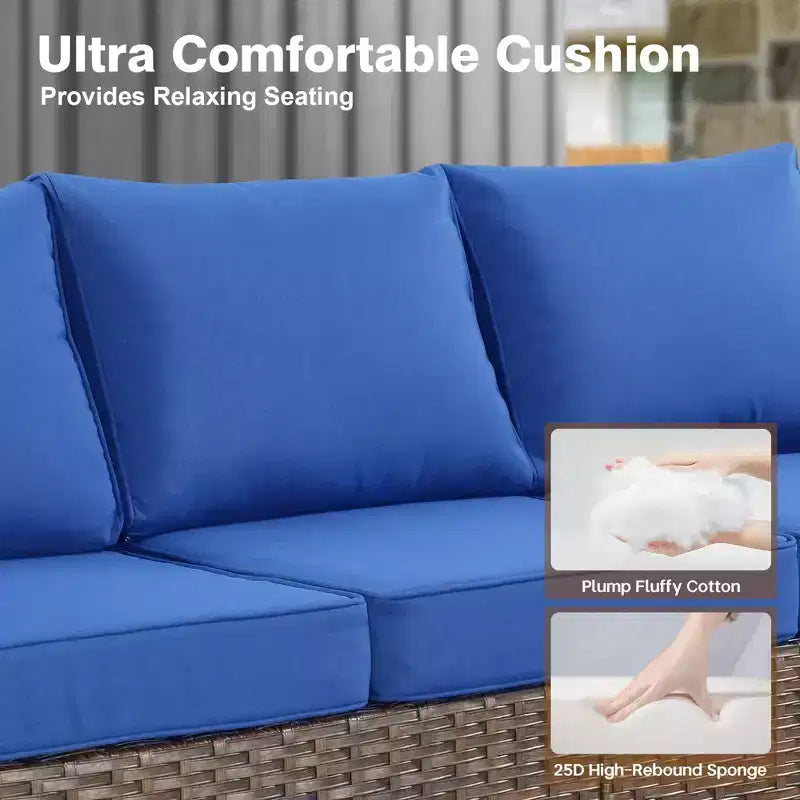 HOMLUX 6 PCS Wicker Patio Conversation Set 3-Seat Sofa with Cushion, Loveseat, Rattan Chairs, Ottomans for Garden Backyard