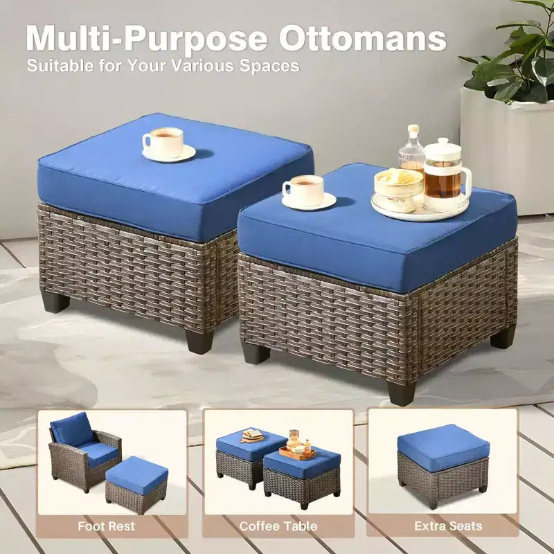 HOMLUX 6 PCS Wicker Patio Conversation Set 3-Seat Sofa with Cushion, Loveseat, Rattan Chairs, Ottomans for Garden Backyard