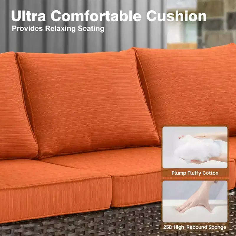 HOMLUX 6 PCS Wicker Patio Conversation Set 3-Seat Sofa with Cushion, Loveseat, Rattan Chairs, Ottomans for Garden Backyard