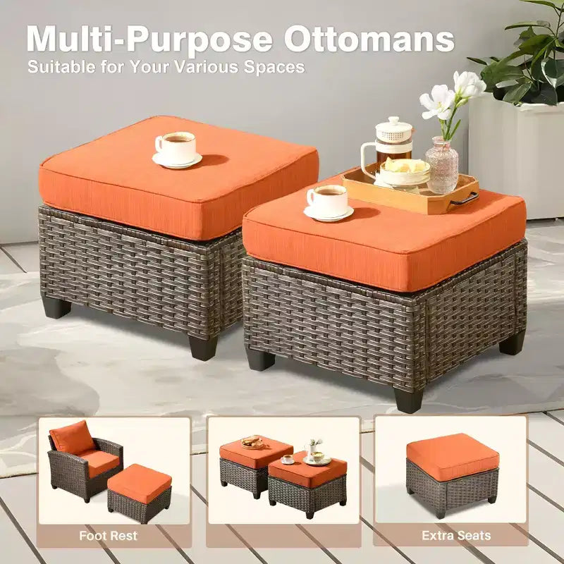 HOMLUX 6 PCS Wicker Patio Conversation Set 3-Seat Sofa with Cushion, Loveseat, Rattan Chairs, Ottomans for Garden Backyard