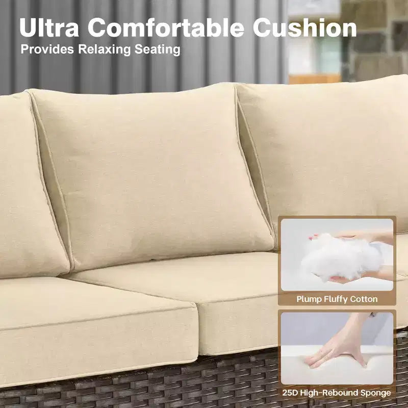 HOMLUX 6 PCS Wicker Patio Conversation Set 3-Seat Sofa with Cushion, Loveseat, Rattan Chairs, Ottomans for Garden Backyard