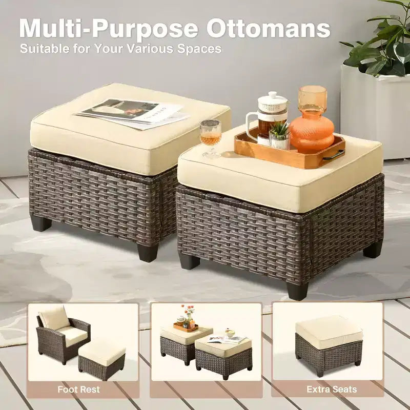 HOMLUX 6 PCS Wicker Patio Conversation Set 3-Seat Sofa with Cushion, Loveseat, Rattan Chairs, Ottomans for Garden Backyard