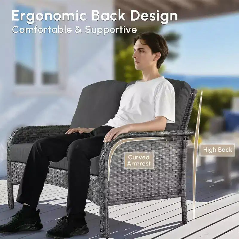 HOMLUX 4 PCS Patio Conversation Set Outdoor Wicker Rattan Chairs & Sofa Set, All Weather, High Back