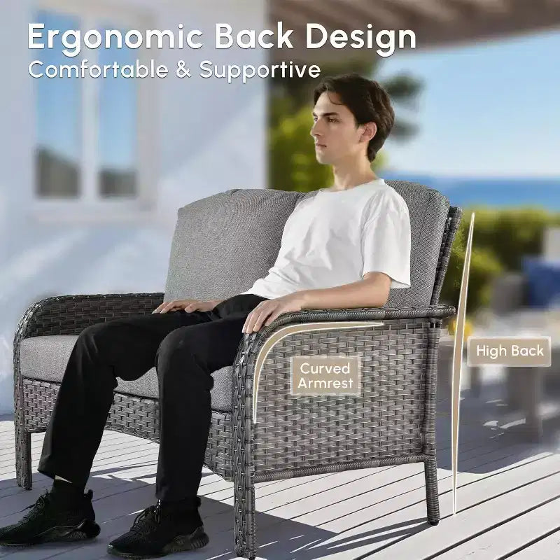 HOMLUX 4 PCS Patio Conversation Set Outdoor Wicker Rattan Chairs & Sofa Set, All Weather, High Back