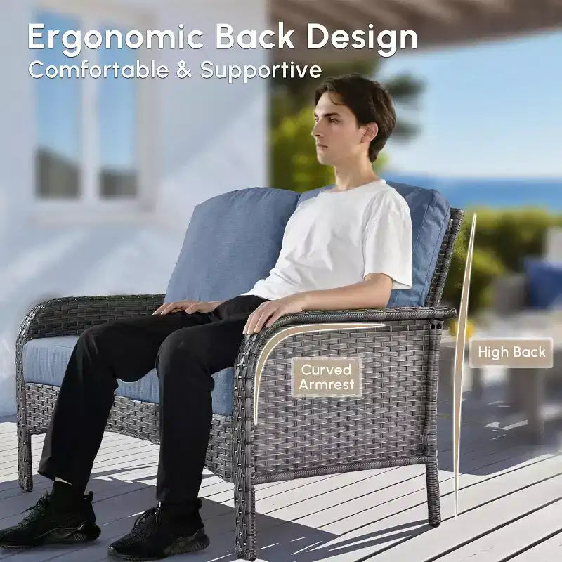 HOMLUX 4 PCS Patio Conversation Set Outdoor Wicker Rattan Chairs & Sofa Set, All Weather, High Back