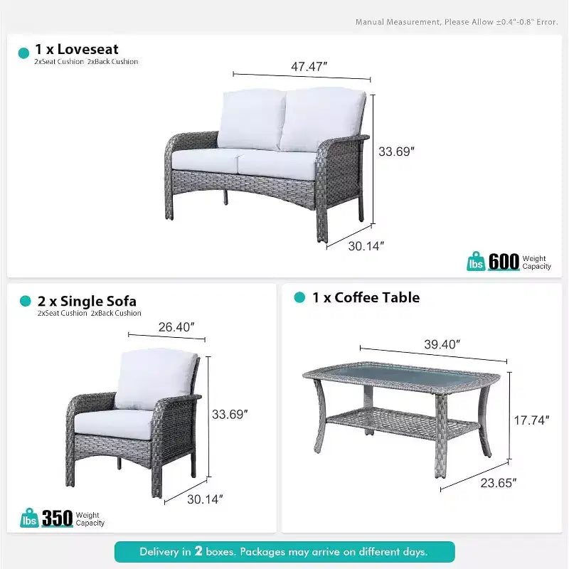 HOMLUX 4 PCS Patio Conversation Set Outdoor Wicker Rattan Chairs & Sofa Set, All Weather, High Back