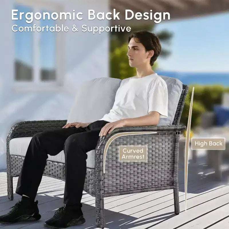HOMLUX 4 PCS Patio Conversation Set Outdoor Wicker Rattan Chairs & Sofa Set, All Weather, High Back