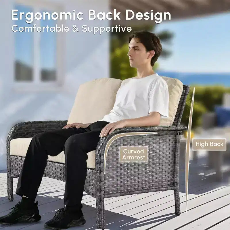 HOMLUX 4 PCS Patio Conversation Set Outdoor Wicker Rattan Chairs & Sofa Set, All Weather, High Back