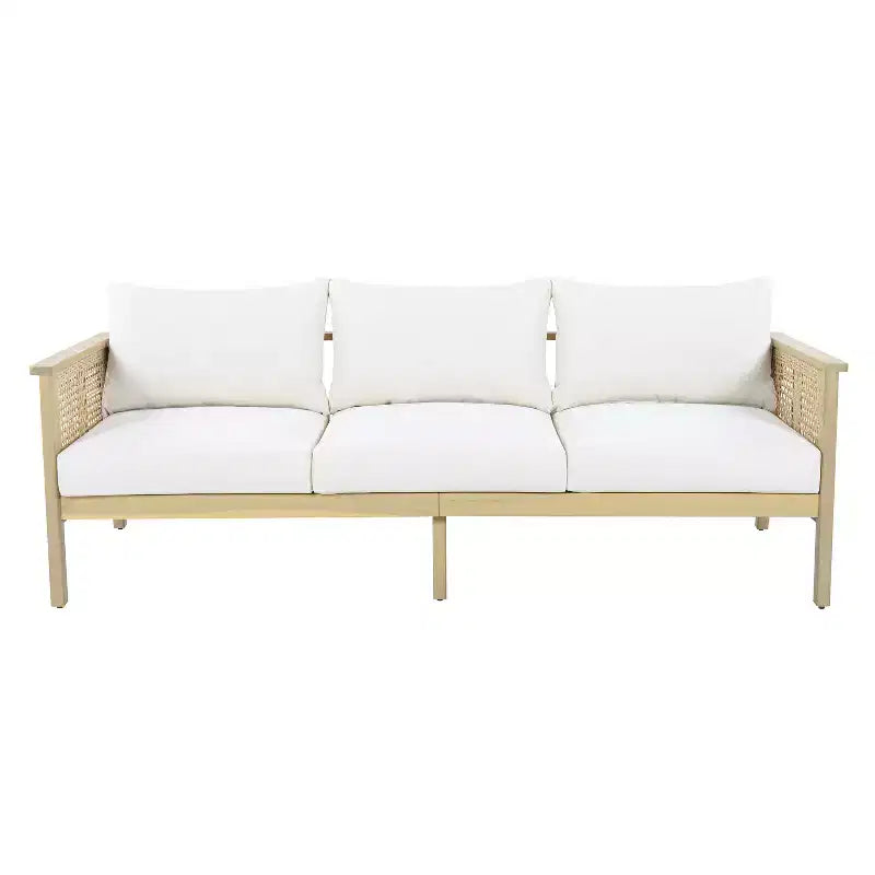 Christopher Knight Home Sejin Farmhouse 5 Piece Patio Acacia Wood Seating Set with Slatted Table and PE Wicker