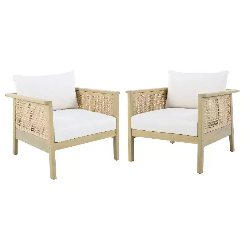 Christopher Knight Home Sejin Farmhouse 5 Piece Patio Acacia Wood Seating Set with Slatted Table and PE Wicker