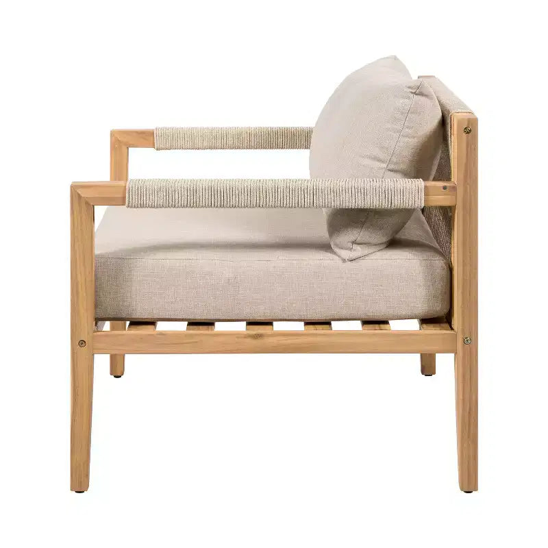 Christopher Knight Home Akash Modern Patio Seating Set with Lightweight Concrete Side Table and Acacia Wood Chairs