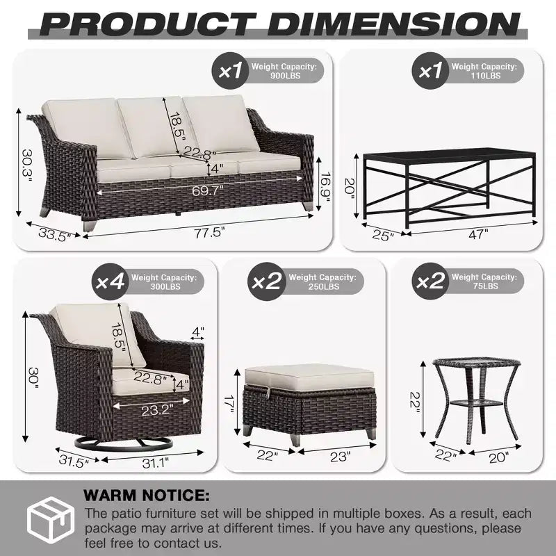 UPTIOT Premium Outdoor Collection: 3-Seat Sofa, 4 Rockers, Dual Tables, Ottoman Pair & Dining Table
