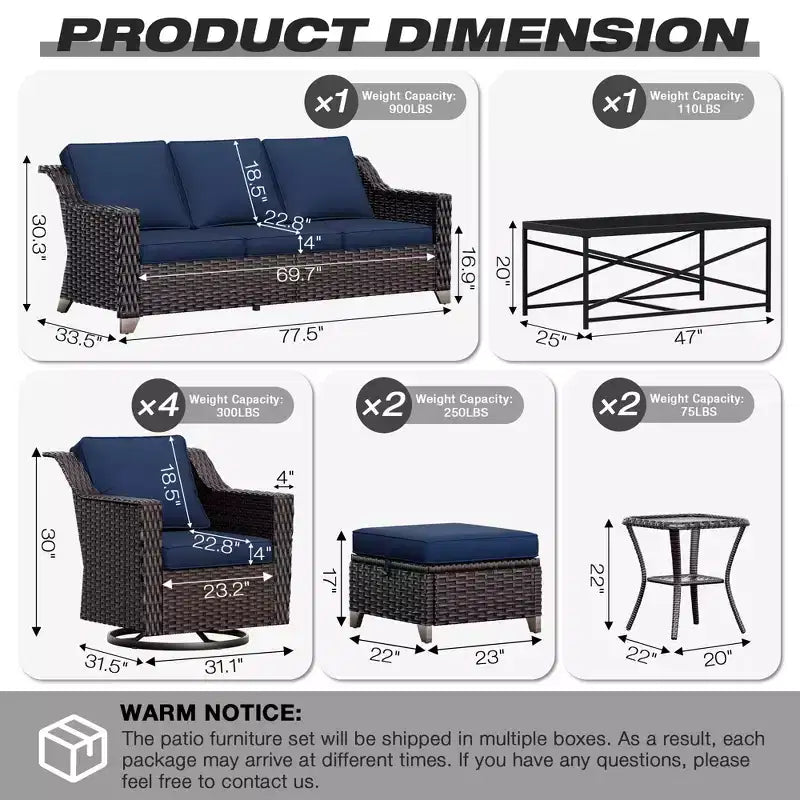 UPTIOT Premium Outdoor Collection: 3-Seat Sofa, 4 Rockers, Dual Tables, Ottoman Pair & Dining Table