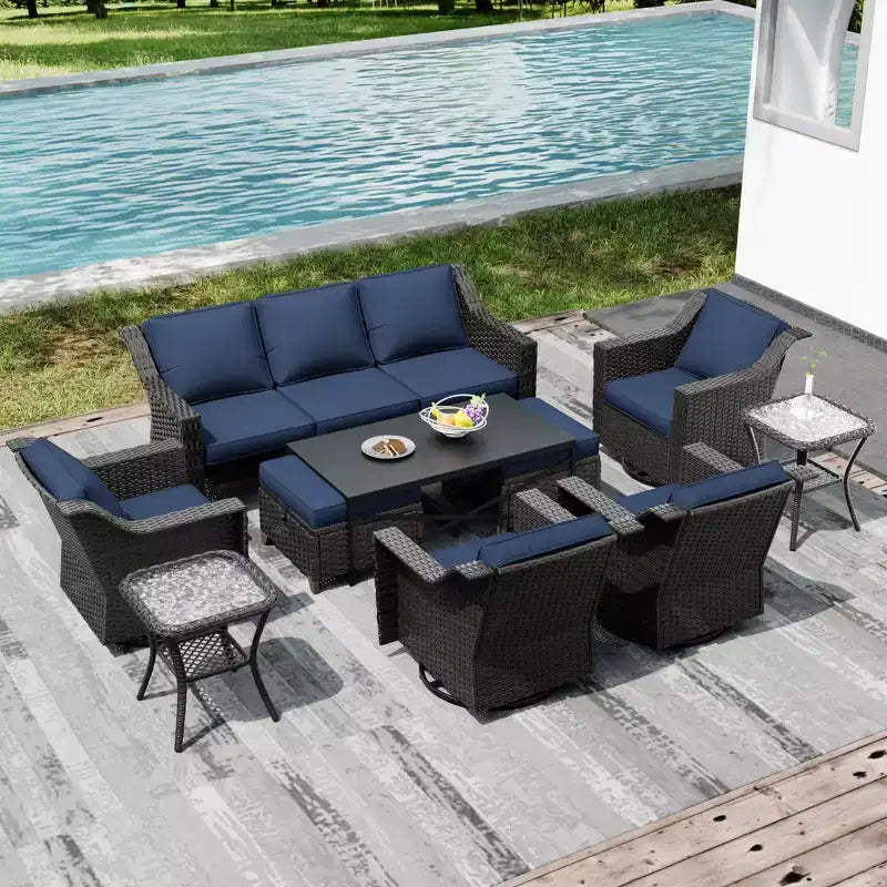 UPTIOT Premium Outdoor Collection: 3-Seat Sofa, 4 Rockers, Dual Tables, Ottoman Pair & Dining Table